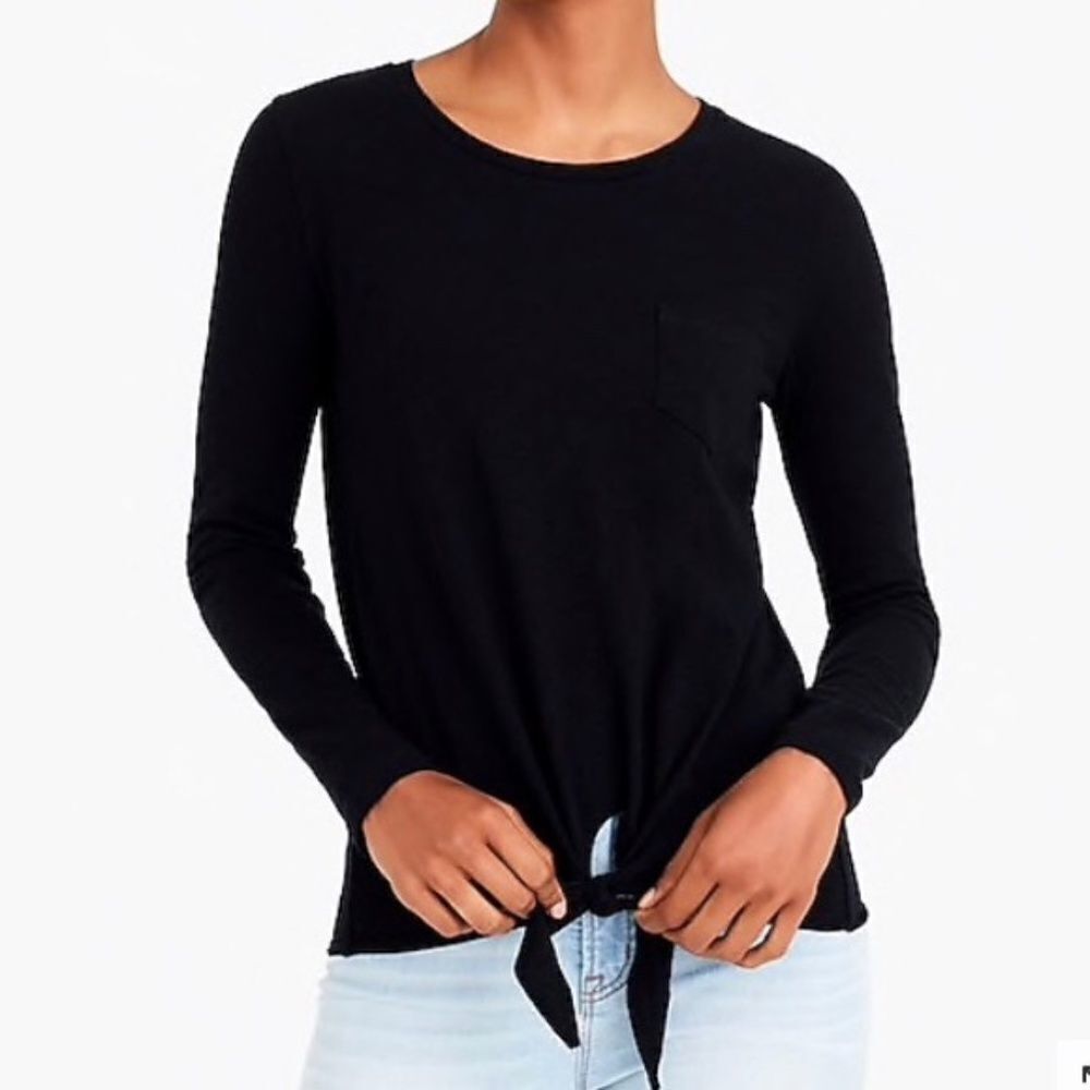 J Crew Mercantile Long-Sleeve Tie Waist T Shirt Top NAVY BLUE XS